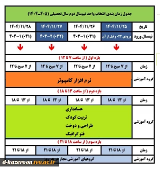 جدول زمانبندی انتخاب واحد نیمسال دوم سال تحصیلی ( 1405-1404 )
