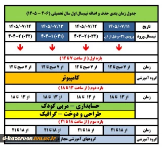 جدول زمانبندی حذف و اضافه نیمسال اول سال تحصیلی 1406-1405